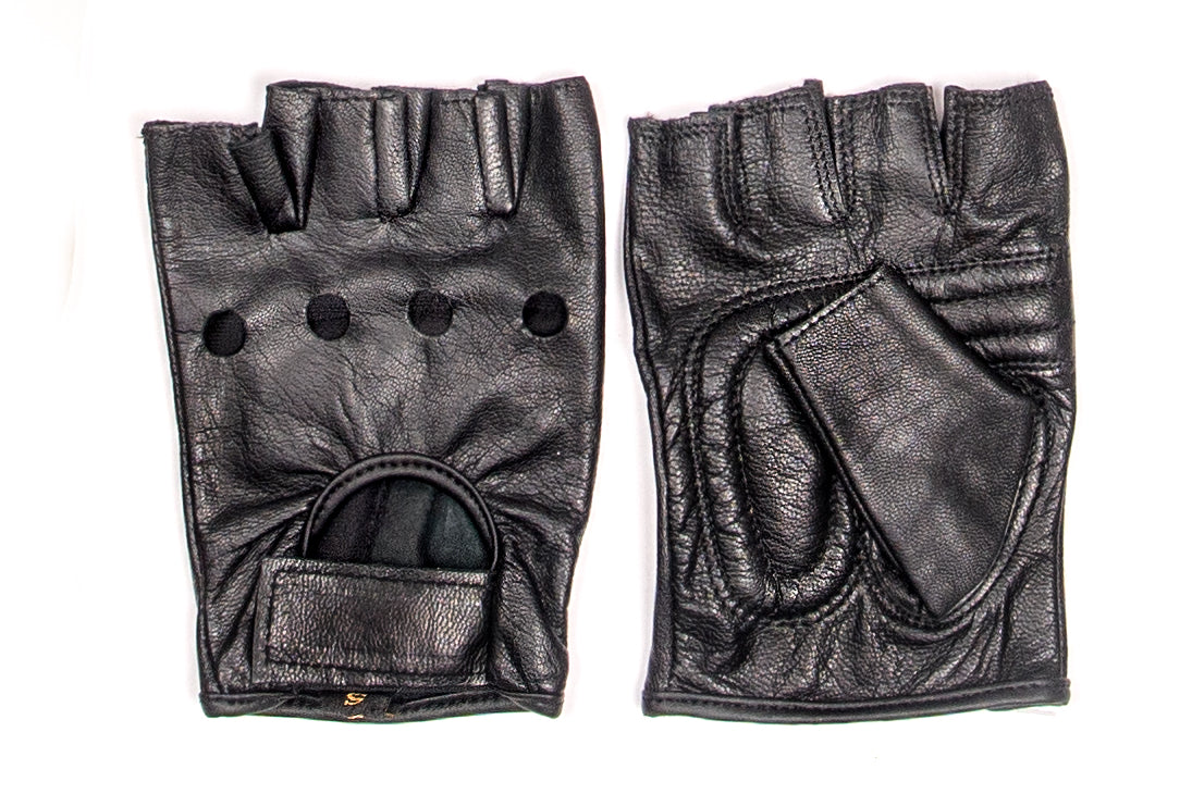 LEATHER FINGERLESS GLOVES BLACK