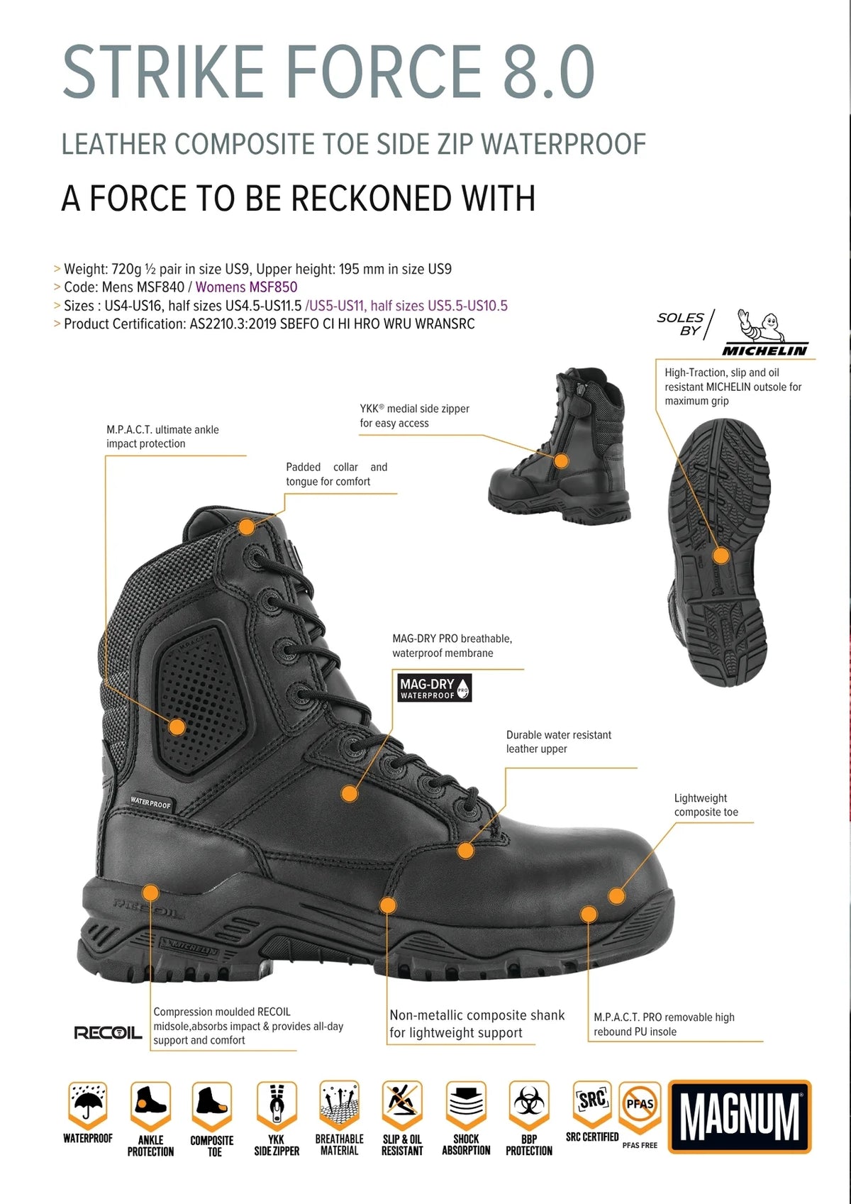 MAGNUM STRIKE FORCE 8.0 LEAT SZ CT WP M