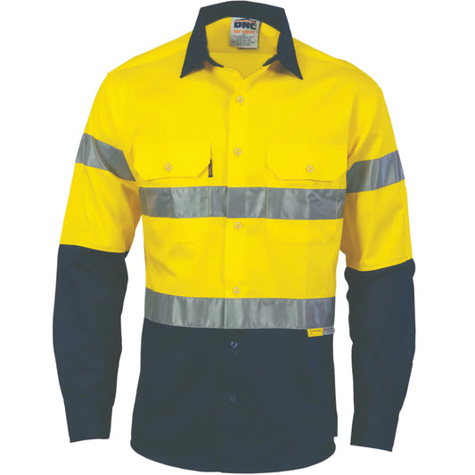 HiVis Cool-Breeze Cotton Shirt with 3M 8910 R/Tape - Long Sleeve 3886