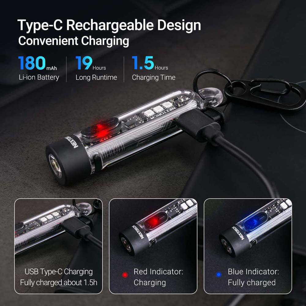 Nextorch Compact Keychain Torch Rechargeable, Pocket/Cap Clip