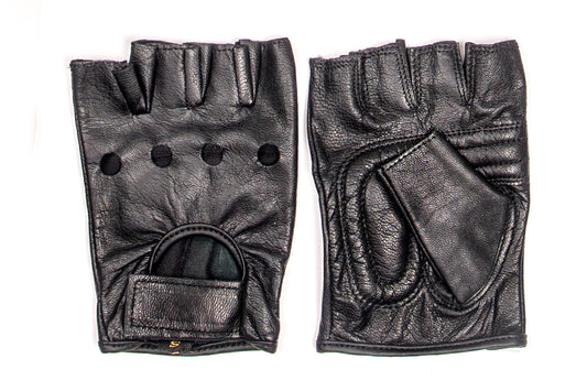 LEATHER FINGERLESS GLOVES BLACK
